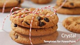  Presentation with chocolate chip - Slide deck consisting of freshly baked chocolate chips cookies background and a red colored foreground