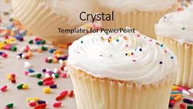  Presentation with sprinkles - Presentation having freshly baked cupcakes with white icing and sprinkles macro with shallow dof background and a soft green colored foreground