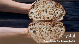  Presentation with baking freshly baked pie fresh - Presentation having freshly-baked-homemade-tartine-bread background and a coral colored foreground