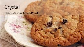  Presentation with cookies - Audience pleasing slides consisting of freshly baked oatmeal raisin cookies backdrop and a coral colored foreground