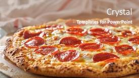  Presentation with pizza - Amazing slide set having freshly-baked-pepperoni-pizza-made backdrop and a coral colored foreground