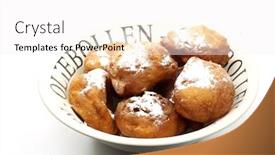  Presentation with powdered - Amazing PPT theme having freshly-baked-traditional-dutch-oliebollen backdrop and a white colored foreground