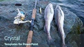  Presentation with fish - Presentation design consisting of freshly-caught-fish-alaska-pollock background and a ocean colored foreground