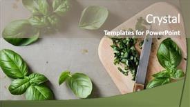  Presentation with tea leaves fresh green leaf - PPT layouts consisting of freshly chopped basil leaves fresh background and a gray colored foreground