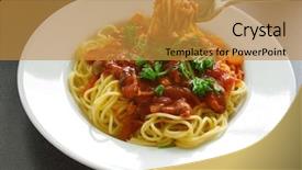  Presentation with green plate - Amazing slides having freshly cooked plate of spaghetti with seafood sauce sprinkled with fresh green herbs backdrop and a gold colored foreground