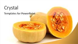  Presentation with cut - Colorful presentation theme enhanced with squash - freshly cut butternut pumpkin backdrop and a white colored foreground