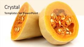  Presentation with cut - Amazing slide set having freshly cut butternut pumpkin on a white background backdrop and a yellow colored foreground
