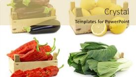  Presentation with cooking - Colorful presentation design enhanced with freshly-harvested-cooking-vegetables backdrop and a yellow colored foreground