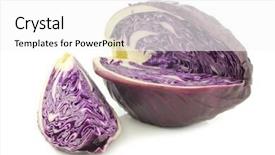  Presentation with cut - Slides consisting of freshly harvested cut red pointed cabbage on a white background background and a white colored foreground