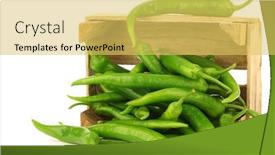  Presentation with jalapeno - Audience pleasing presentation consisting of freshly harvested jalapeno peppers in a wooden crate on a white background backdrop and a yellow colored foreground