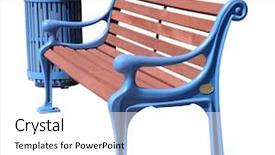  Presentation with park - PPT theme enhanced with freshly painted blue park bench and rubbish bin isolated with clipping path background and a white colored foreground