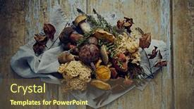  Presentation with linen - Theme enhanced with freshly-picked-forest-mushrooms background and a tawny brown colored foreground