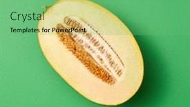  Presentation with fruit melon - Audience pleasing PPT layouts consisting of freshly-picked-ripe-fresh-melon backdrop and a seafoam green colored foreground