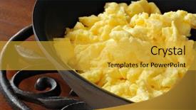  Presentation with eco friendly - PPT theme consisting of freshly prepared scrambled eggs background and a gold colored foreground