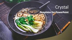  Presentation with umami - PPT theme having freshly-prepared-vegan-ramen-soup background and a dark gray colored foreground