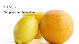  Presentation with citrus - Theme featuring freshly squeezed glass of citrus orange and lemon juice background and a white colored foreground
