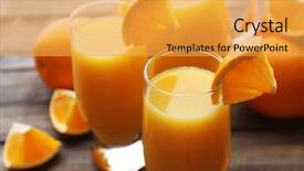 Presentation with orange juice - Beautiful PPT theme featuring freshly squeezed orange juice close backdrop and a yellow colored foreground