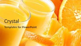  Presentation with orange juice - Theme consisting of freshly squeezed orange juice montage background and a yellow colored foreground