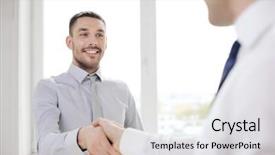  Presentation with shaking hands - Slides with freshman - business and office concept background and a  colored foreground