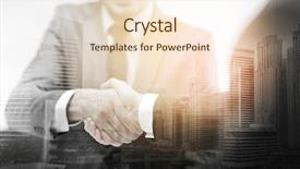  Presentation with shaking hands - Amazing slide set having freshman - businesss and office concept backdrop and a lemonade colored foreground