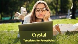  Presentation with concert symphony woman dancing in grass - Presentation theme having freshman university - bored brunette woman in eyeglasses background and a  colored foreground