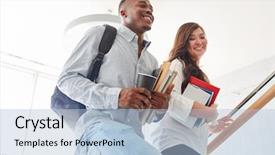  Presentation with students - Audience pleasing theme consisting of freshman university - interracial students couple backdrop and a light blue colored foreground