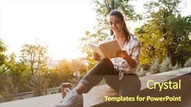  Presentation with student - Presentation theme enhanced with freshman university - lovely young student girl sitting background and a  colored foreground