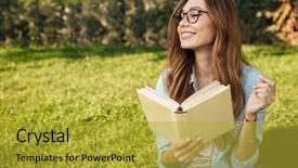  Presentation with smiling paramedic sitting in ambulance - Audience pleasing PPT theme consisting of freshman university - smiling brunette woman in eyeglasses backdrop and a gold colored foreground