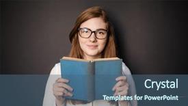  Presentation with book - Beautiful slide deck featuring freshman university - student with blue book backdrop and a  colored foreground