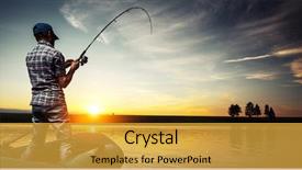  Presentation with fishing boat - Audience pleasing presentation theme consisting of mature man fishing backdrop and a yellow colored foreground