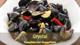  Presentation with clam - Theme with freshwater clam ceviche marinated river background and a tawny brown colored foreground