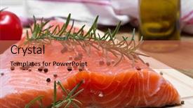  Presentation with pile of fresh cassava - Cool new theme with freshwater fish meat - fresh salmon fillet backdrop and a coral colored foreground