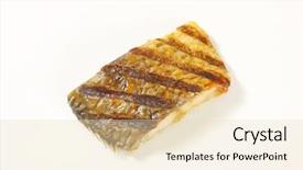  Presentation with black and white film strip - Theme having freshwater fish meat - grilled carp fillet on white background and a lemonade colored foreground