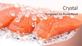  Presentation with freshwater fish - Colorful PPT theme enhanced with freshwater fish meat - salmon on ice backdrop and a sky blue colored foreground