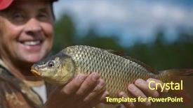  Presentation with trophy - Colorful slides enhanced with freshwater fishing - happy mature fisherman holding his backdrop and a  colored foreground