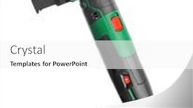  Presentation with power - Cool new slide set with fretsaw-power-tool-isolated backdrop and a white colored foreground