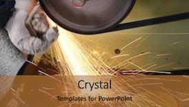  Presentation with metal production - Beautiful PPT layouts featuring friction welding - chinese metal production workshop backdrop and a red colored foreground