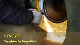  Presentation with metal production - PPT layouts having friction welding - chinese metal production workshop background and a tawny brown colored foreground