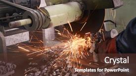  Presentation with metal production - PPT theme featuring friction welding - chinese metal production workshop background and a tawny brown colored foreground