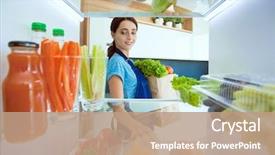  Presentation with refrigerator - Audience pleasing presentation theme consisting of fridge full of healthy food backdrop and a coral colored foreground