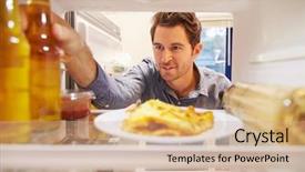  Presentation with food and drug - PPT theme having fridge full of unhealthy food background and a coral colored foreground