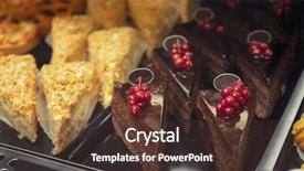  Presentation with fridge - Presentation theme enhanced with fridge with cakes in shop closeup background and a tawny brown colored foreground