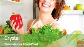  Presentation with vegan diet - Presentation theme featuring fridge with healthy food background and a tawny brown colored foreground