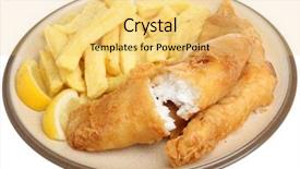  Presentation with deep - Theme with fried battered cod fish fillet background and a yellow colored foreground