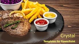  Presentation with beef - Slide set with fried-beef-sirloin-with-potatoes background and a tawny brown colored foreground