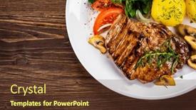  Presentation with steak - Theme consisting of fried-beef-steak-with-boiled background and a tawny brown colored foreground