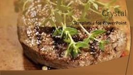  Presentation with tenderloin - Presentation theme consisting of fried-beef-tenderloin-steak background and a gold colored foreground
