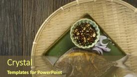  Presentation with chili - Presentation design consisting of fried-black-pomfret-with-chili background and a tawny brown colored foreground