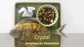  Presentation with chili - Colorful presentation design enhanced with fried-black-pomfret-with-chili backdrop and a tawny brown colored foreground