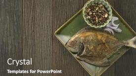  Presentation with chili - PPT theme having fried-black-pomfret-with-chili background and a tawny brown colored foreground